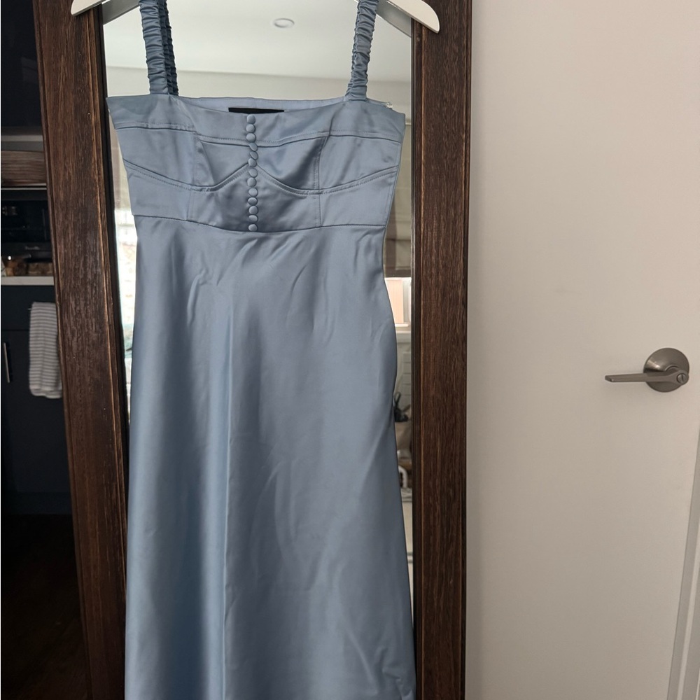 Anna October Blue Satin Midi Dress - Picture 2 of 4